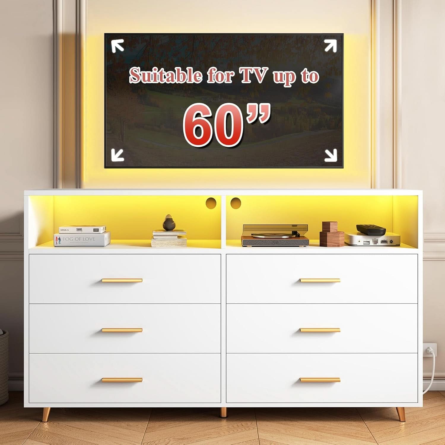Elegant White Dresser With Integrated LED Lighting