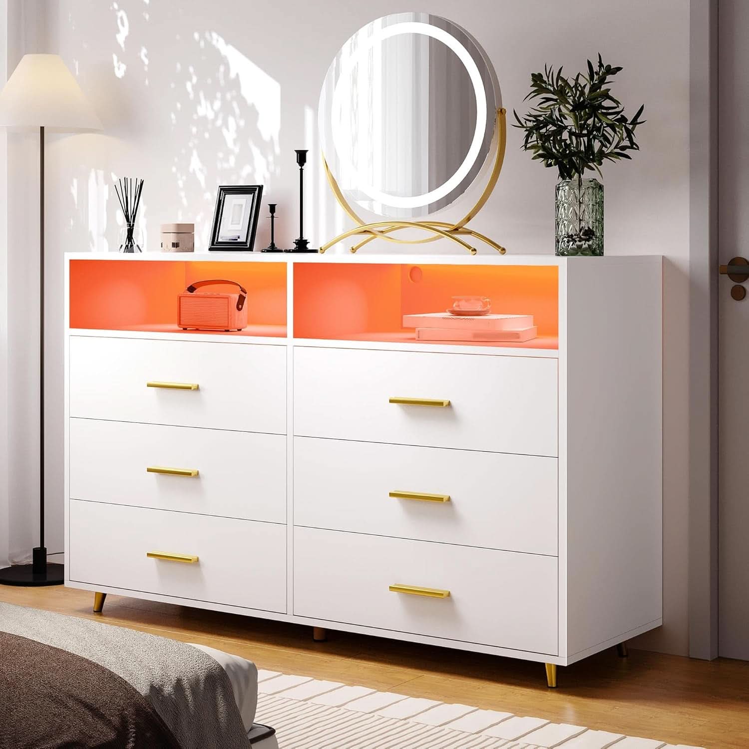 Elegant White Dresser With Integrated LED Lighting