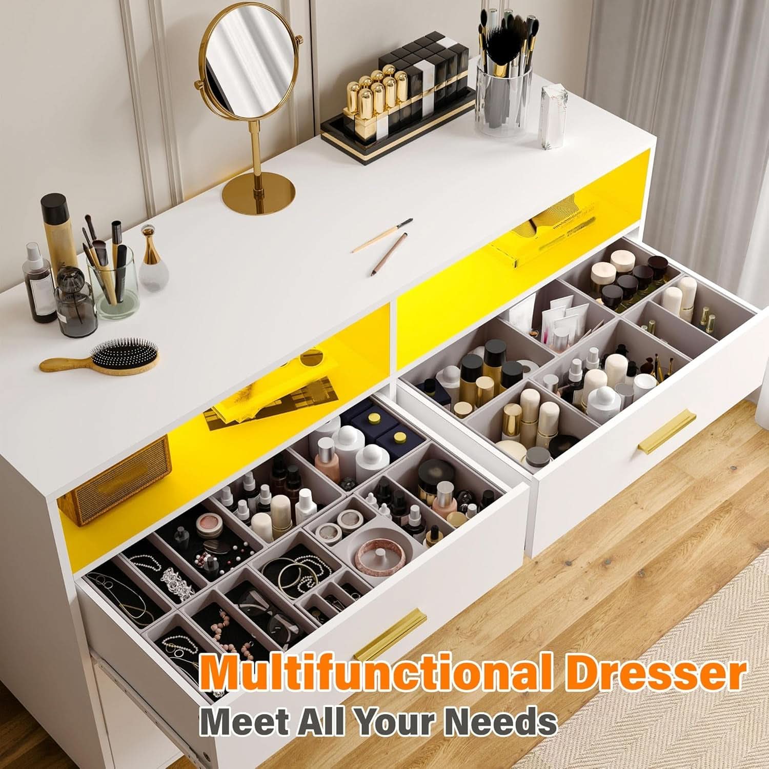 Elegant White Dresser With Integrated LED Lighting
