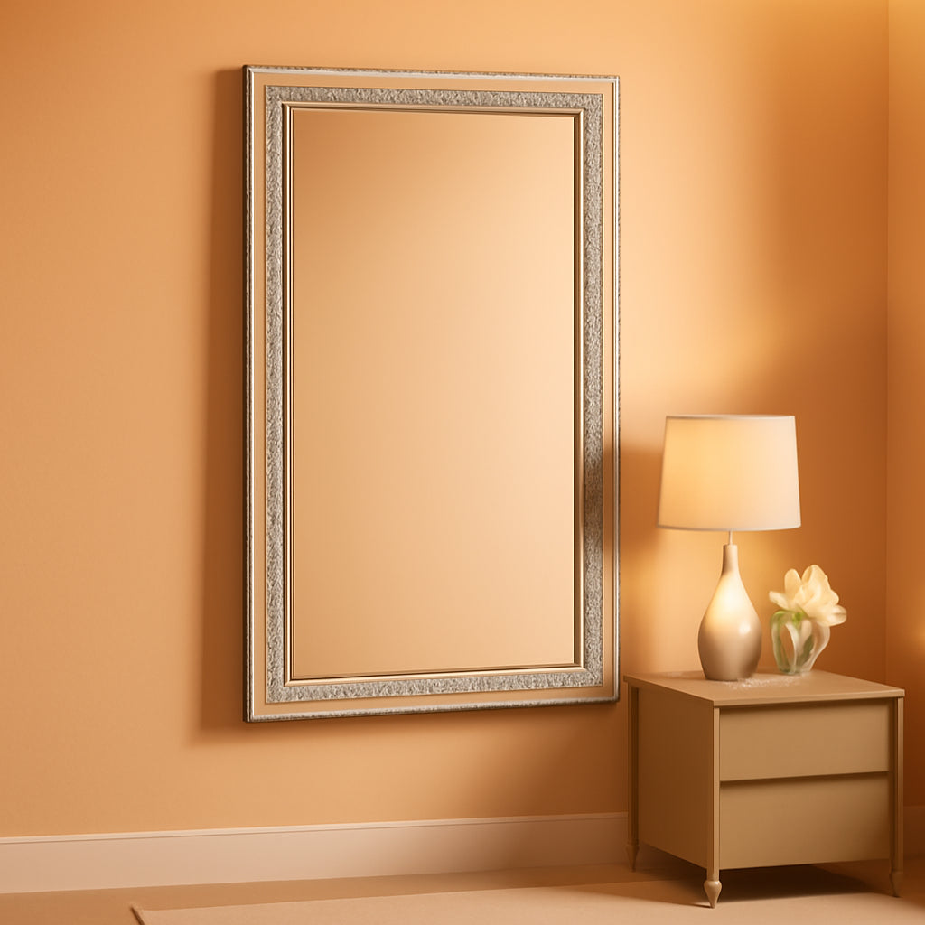 Elegant Wood Beaded Wall Mirror 28x48 Inches White Finish