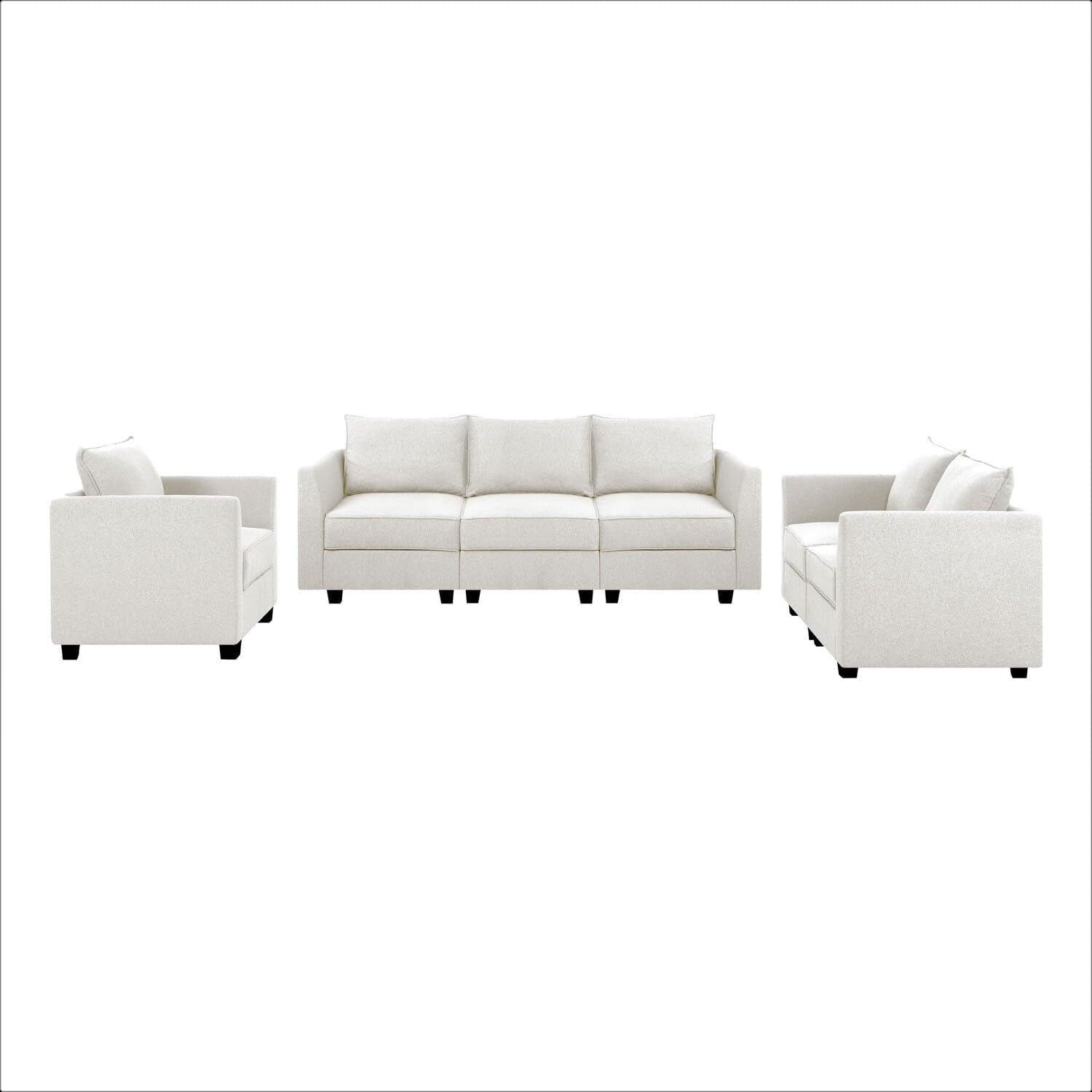 Elizabeth Modern Linen 3 Piece Living Room Set In White
