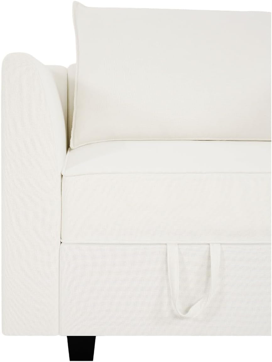 Elizabeth Modern Linen 3 Piece Living Room Set In White