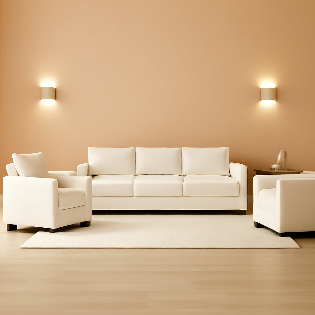 Elizabeth Modern Linen 3 Piece Living Room Set In White