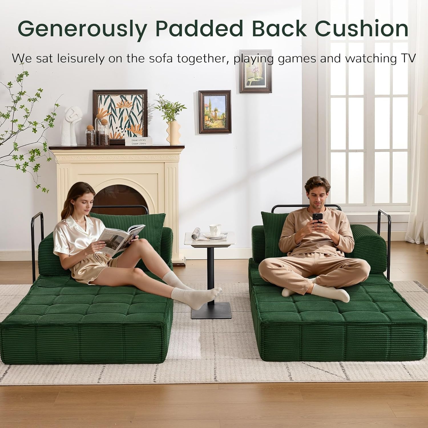 Emerald Green Corduroy SixInOne Convertible Sleeper Sofa
