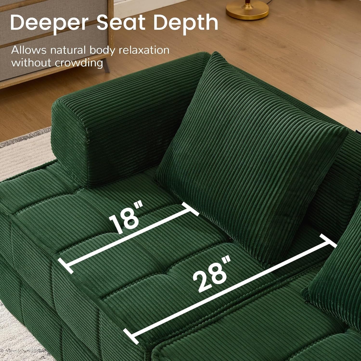Emerald Green Corduroy SixInOne Convertible Sleeper Sofa