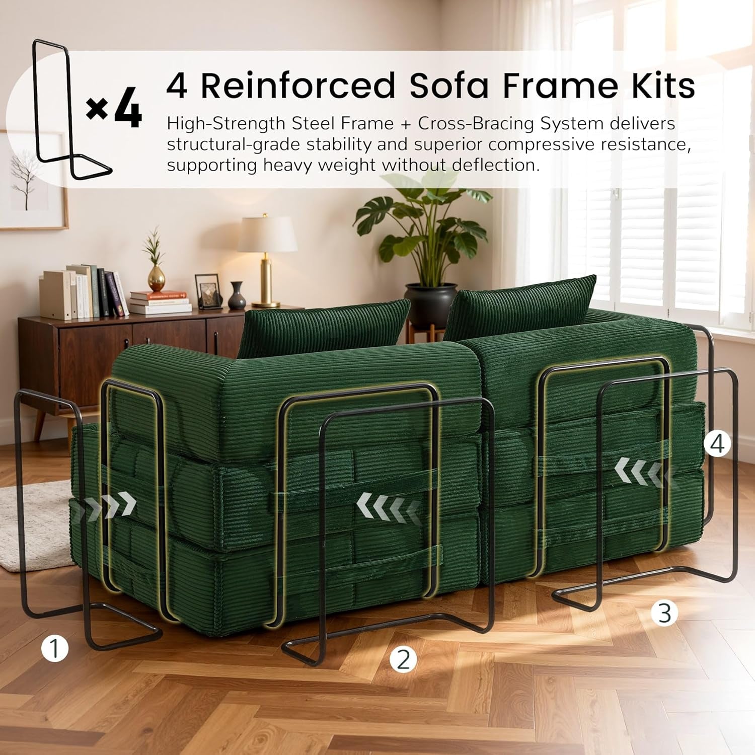 Emerald Green Corduroy SixInOne Convertible Sleeper Sofa