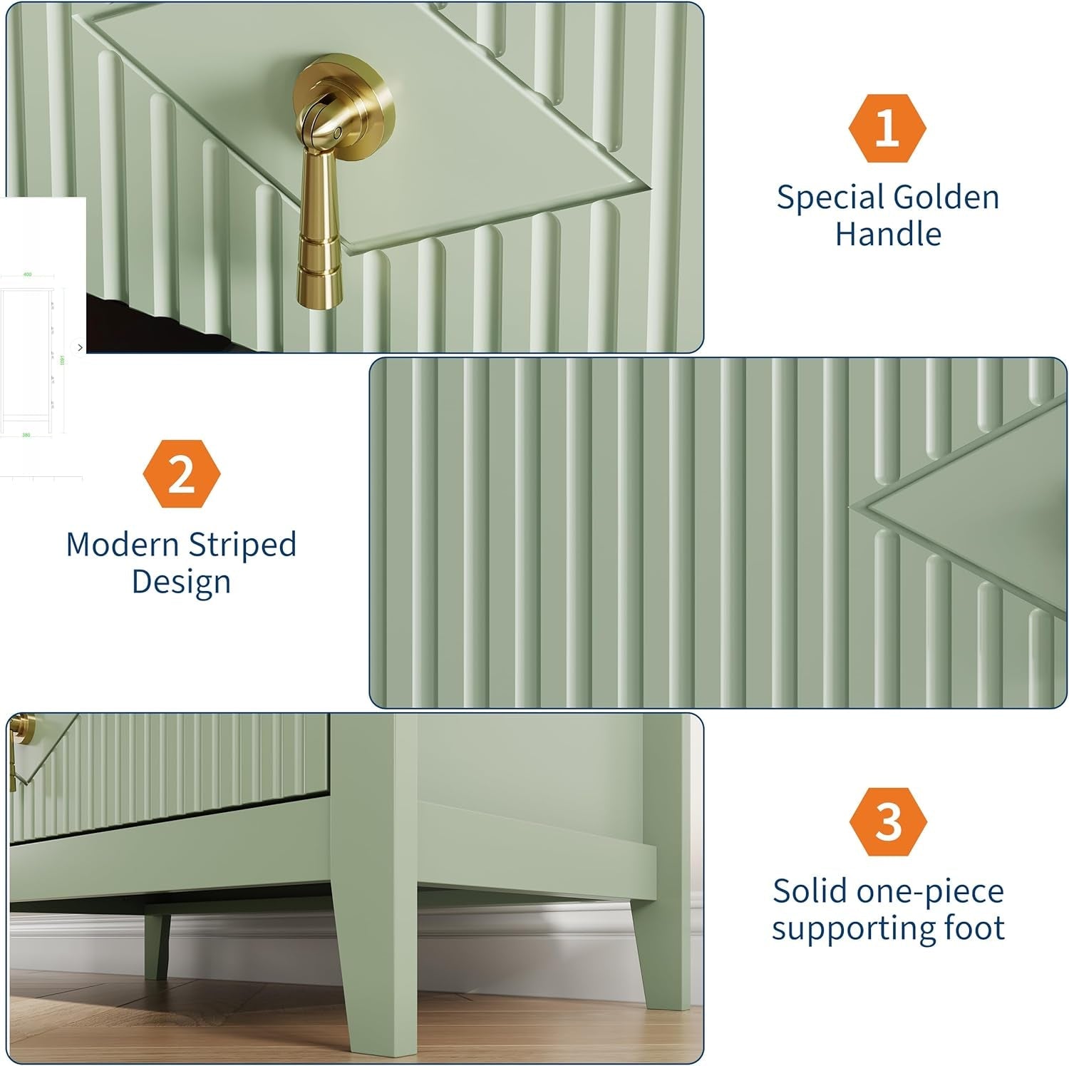 Emerald Green Fluted Dresser Five Drawer Cabinet Storage