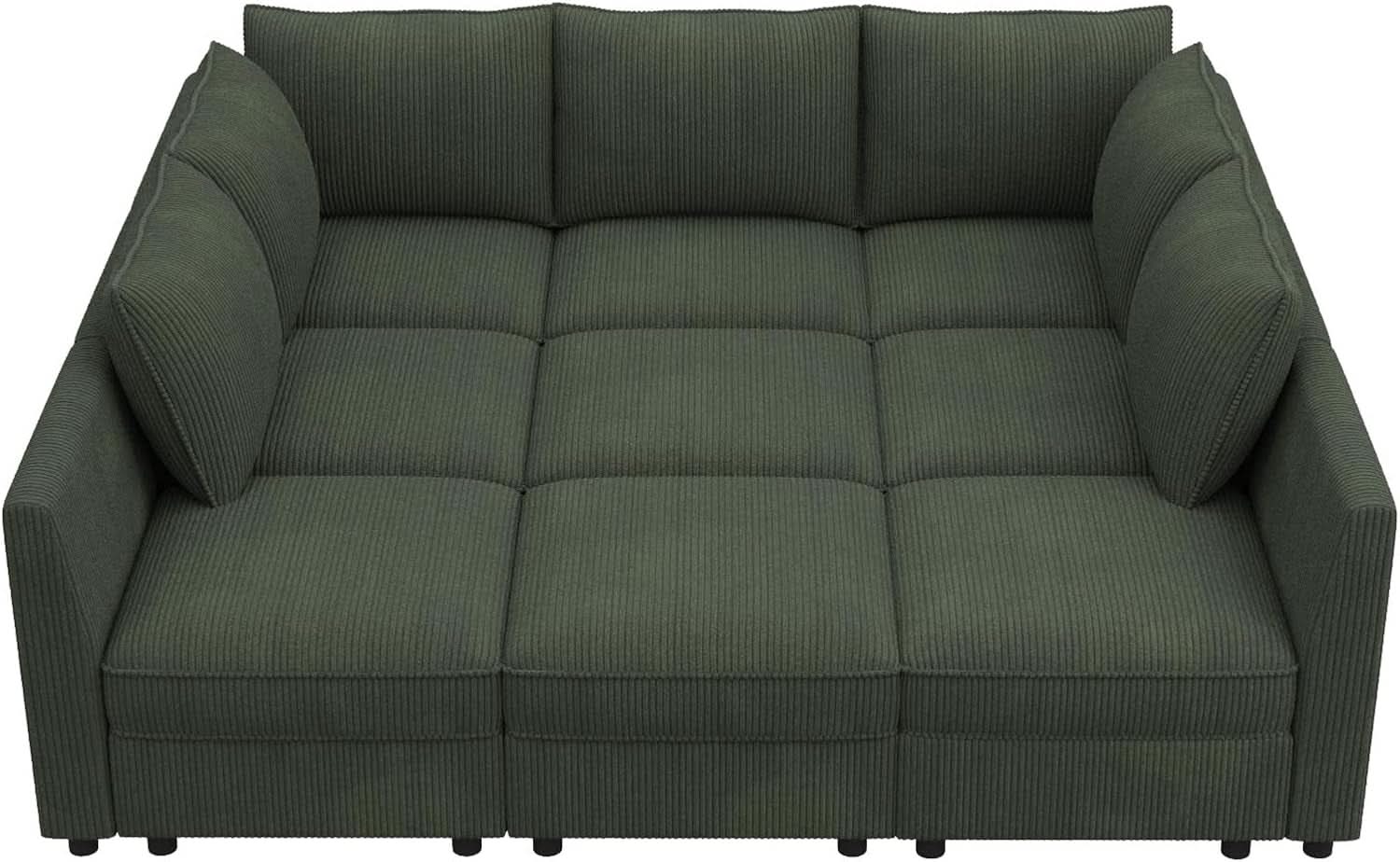 Emerald Green Modular Sleeper Sofa With Hidden Storage Compartment
