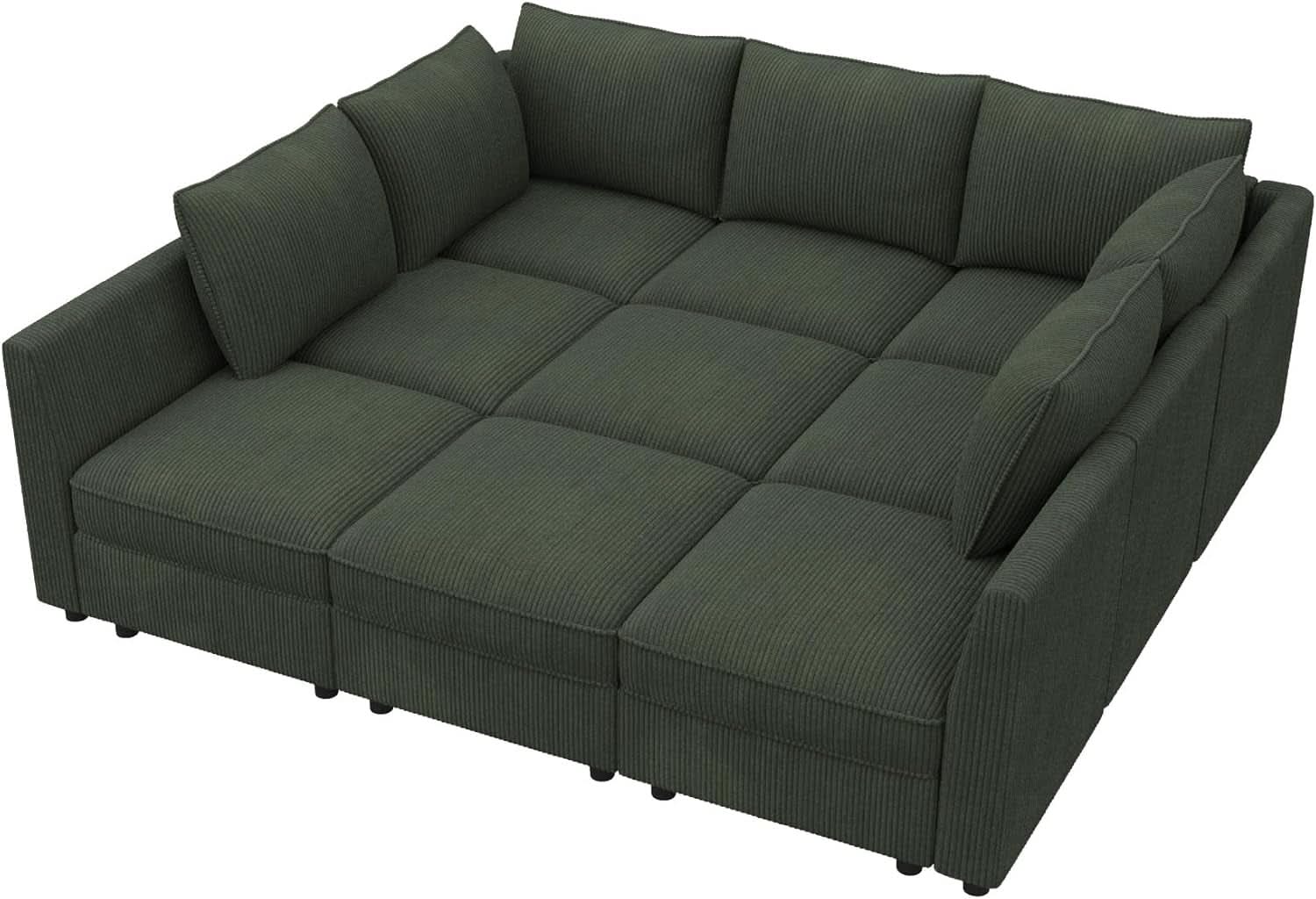 Emerald Green Modular Sleeper Sofa With Hidden Storage Compartment