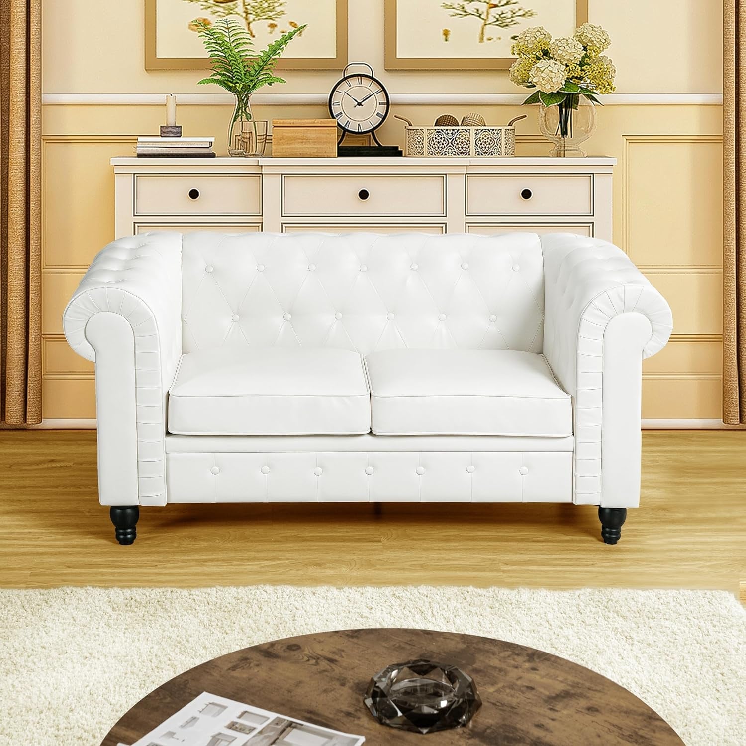 Emery Chesterfield 3 Piece Sofa Set Off White Tufted Design