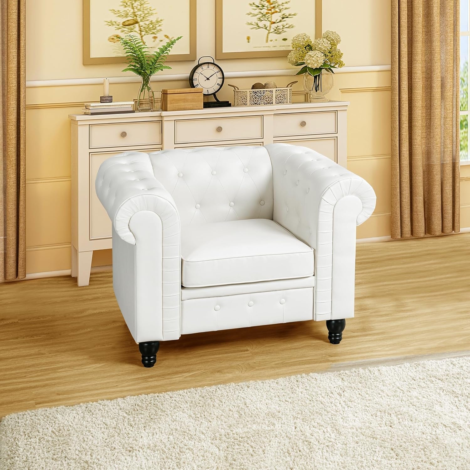 Emery Chesterfield 3 Piece Sofa Set Off White Tufted Design