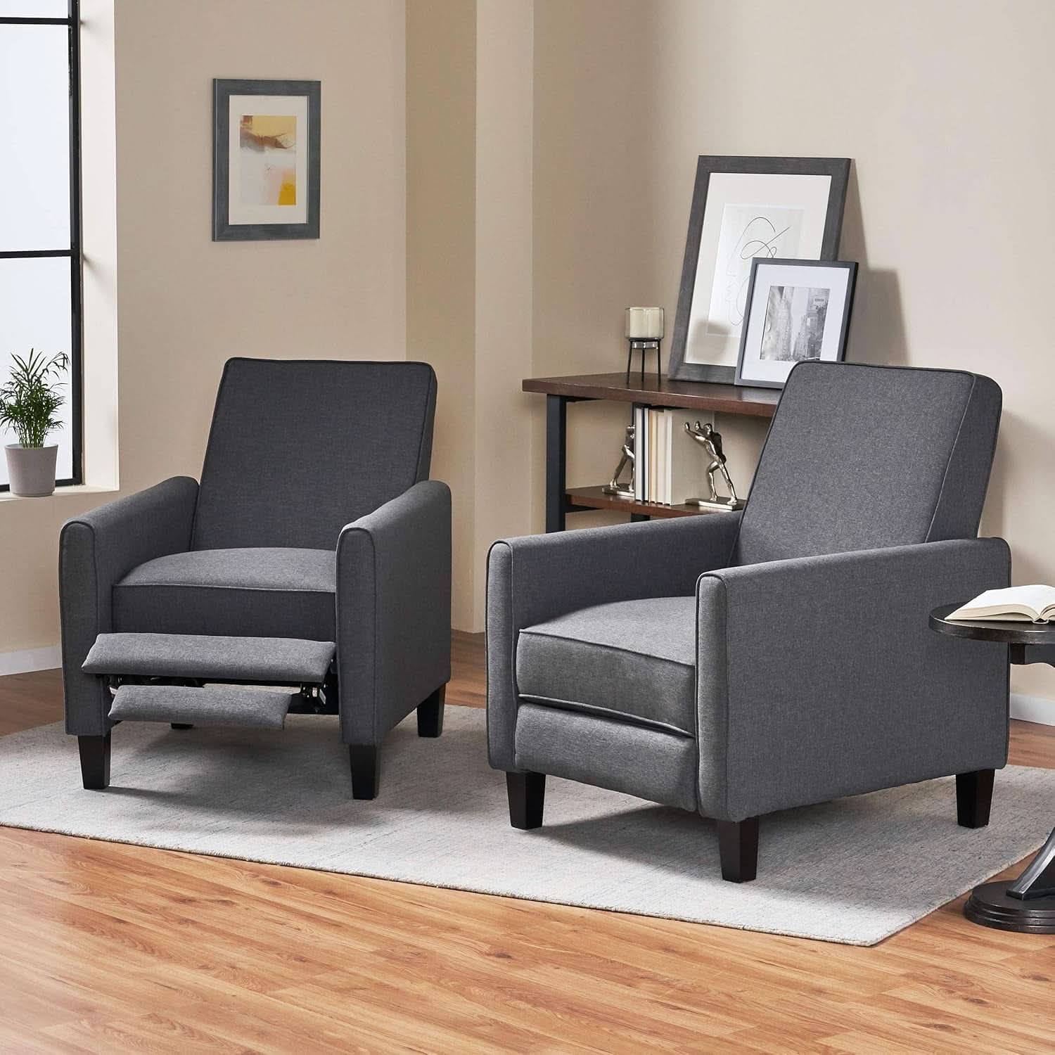 Emmie Fabric Recliner Set Of 2 In Smoke And Dark Brown