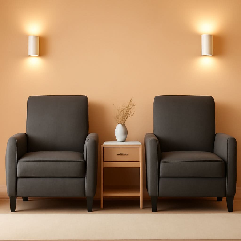 Emmie Fabric Recliner Set Of 2 In Smoke And Dark Brown