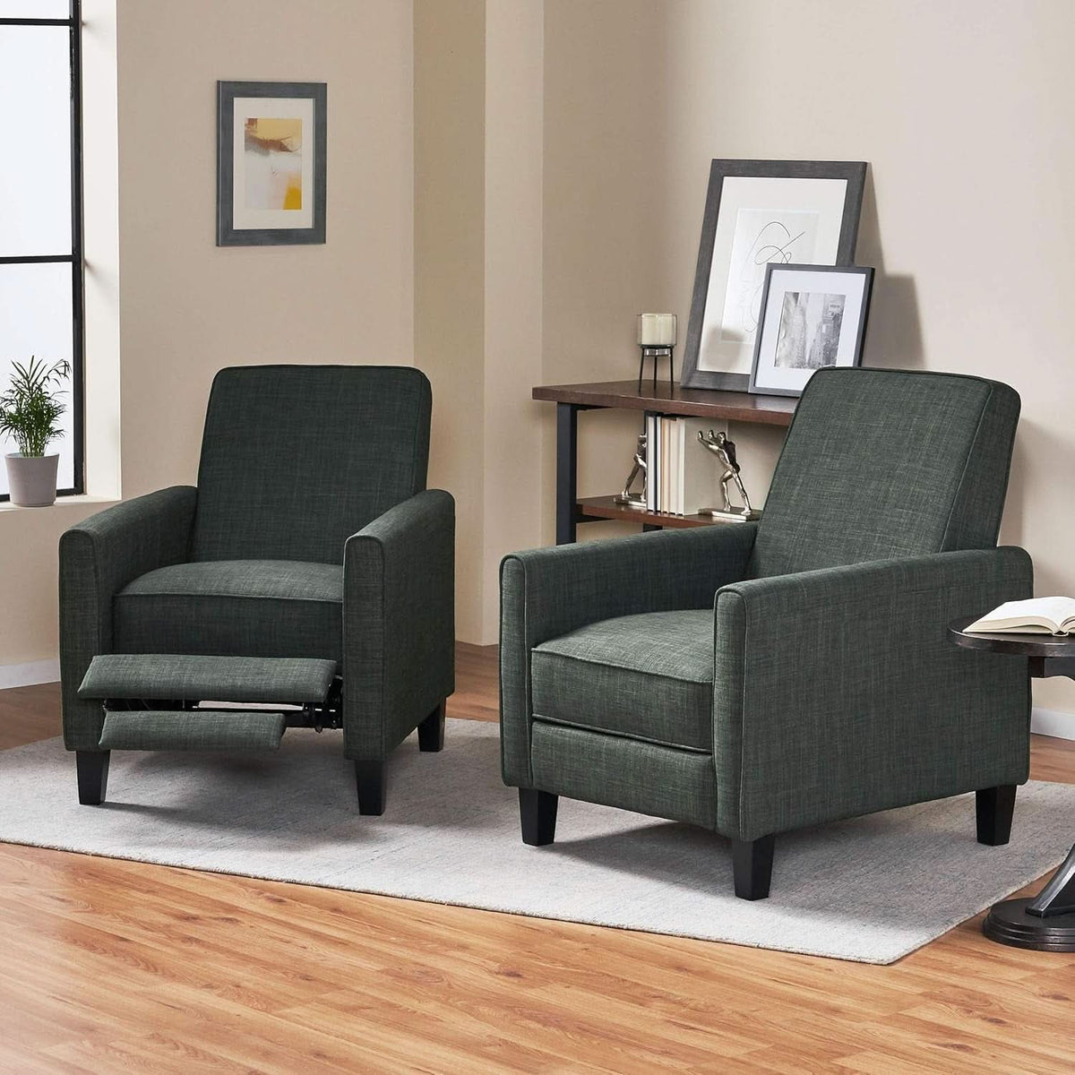 Emmie Fabric Recliner Set Of 2 Moss Gray Recliners
