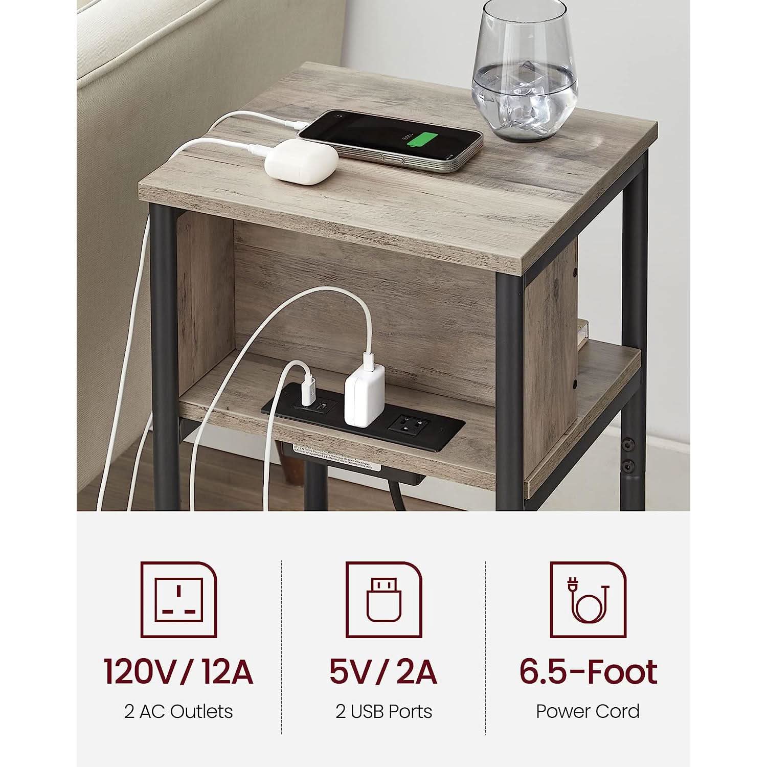 End Table With 3 Tier Charging Station USB And AC Outlets