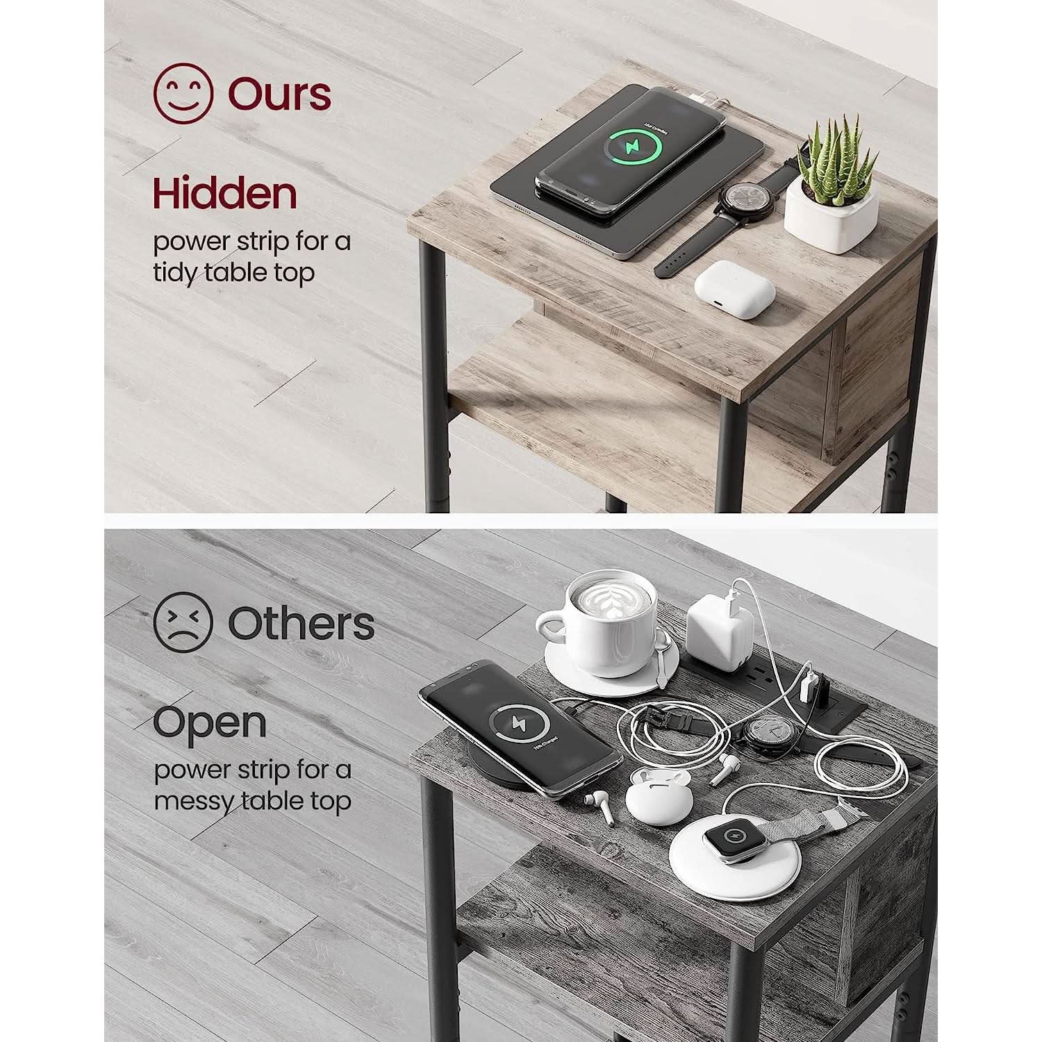 End Table With 3 Tier Charging Station USB And AC Outlets