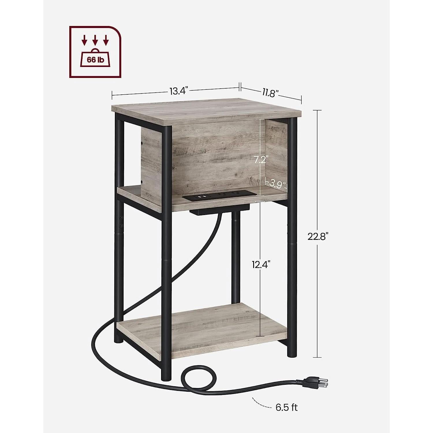 End Table With 3 Tier Charging Station USB And AC Outlets
