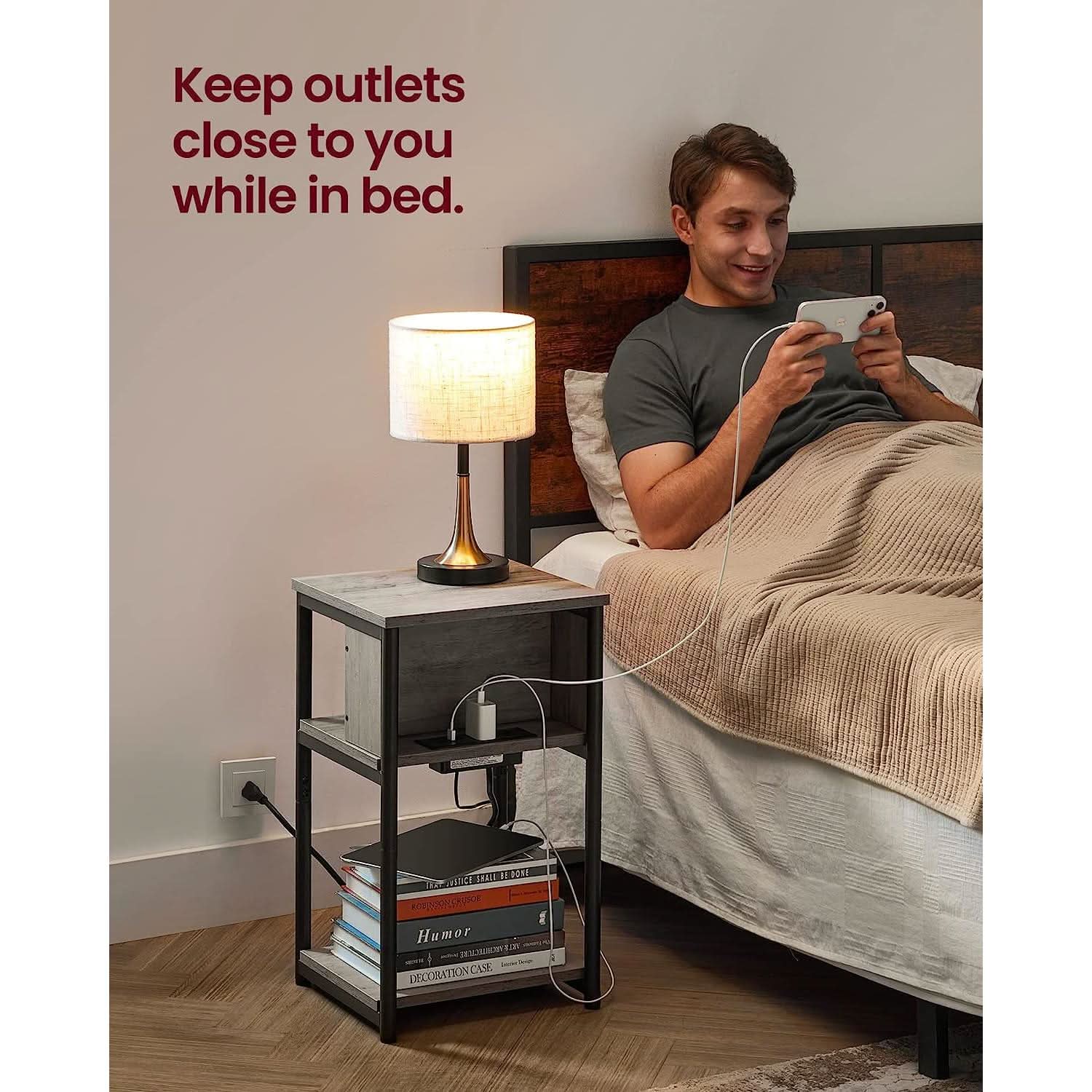 End Table With 3 Tier Charging Station USB And AC Outlets