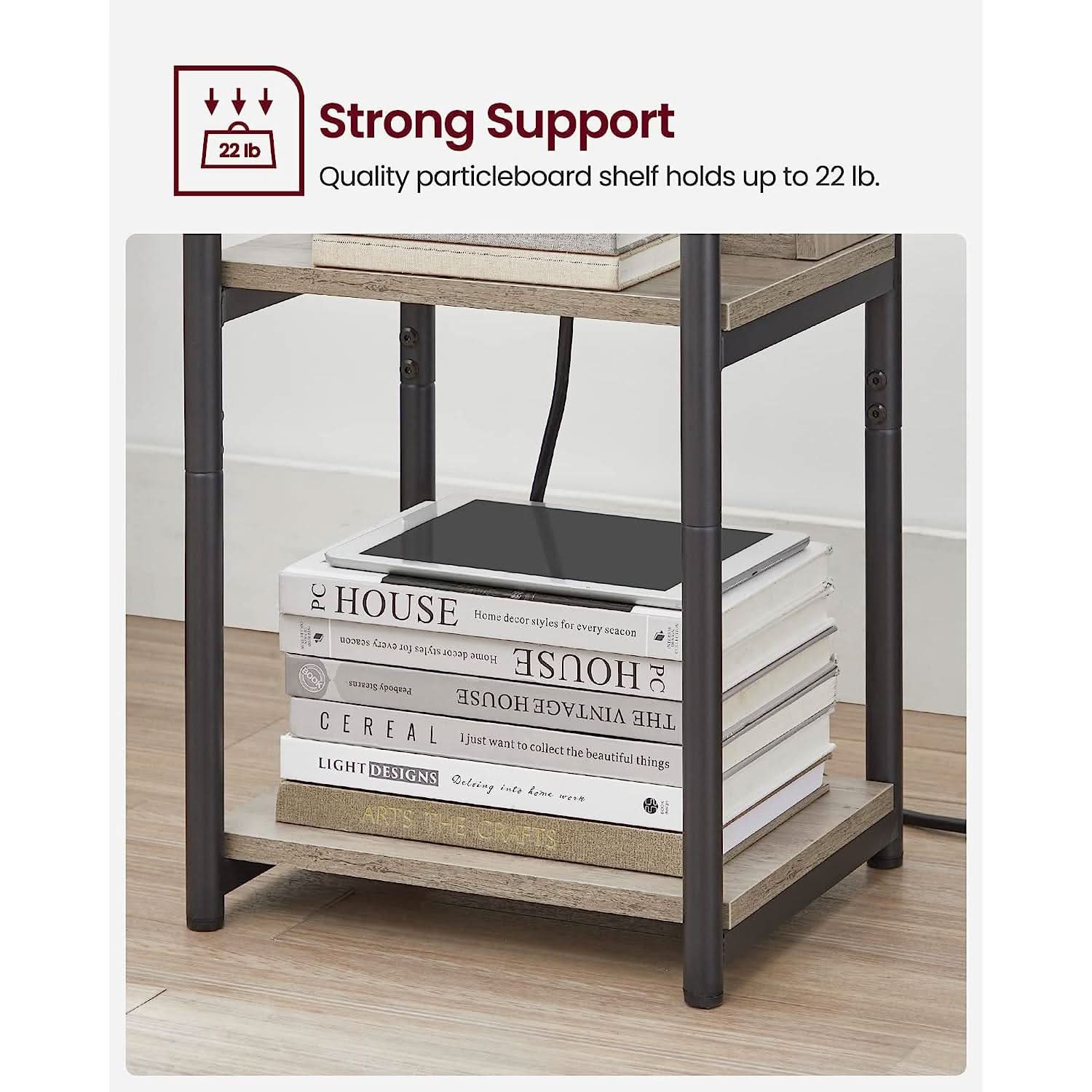 End Table With 3 Tier Charging Station USB And AC Outlets