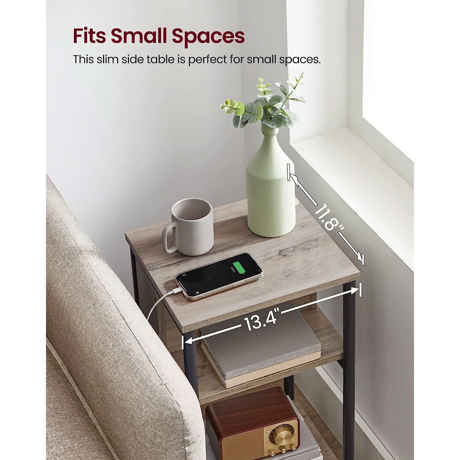 End Table With 3 Tier Charging Station USB And AC Outlets