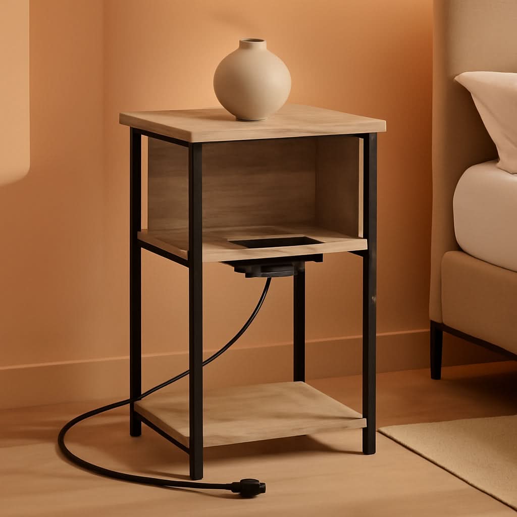End Table With 3 Tier Charging Station USB And AC Outlets