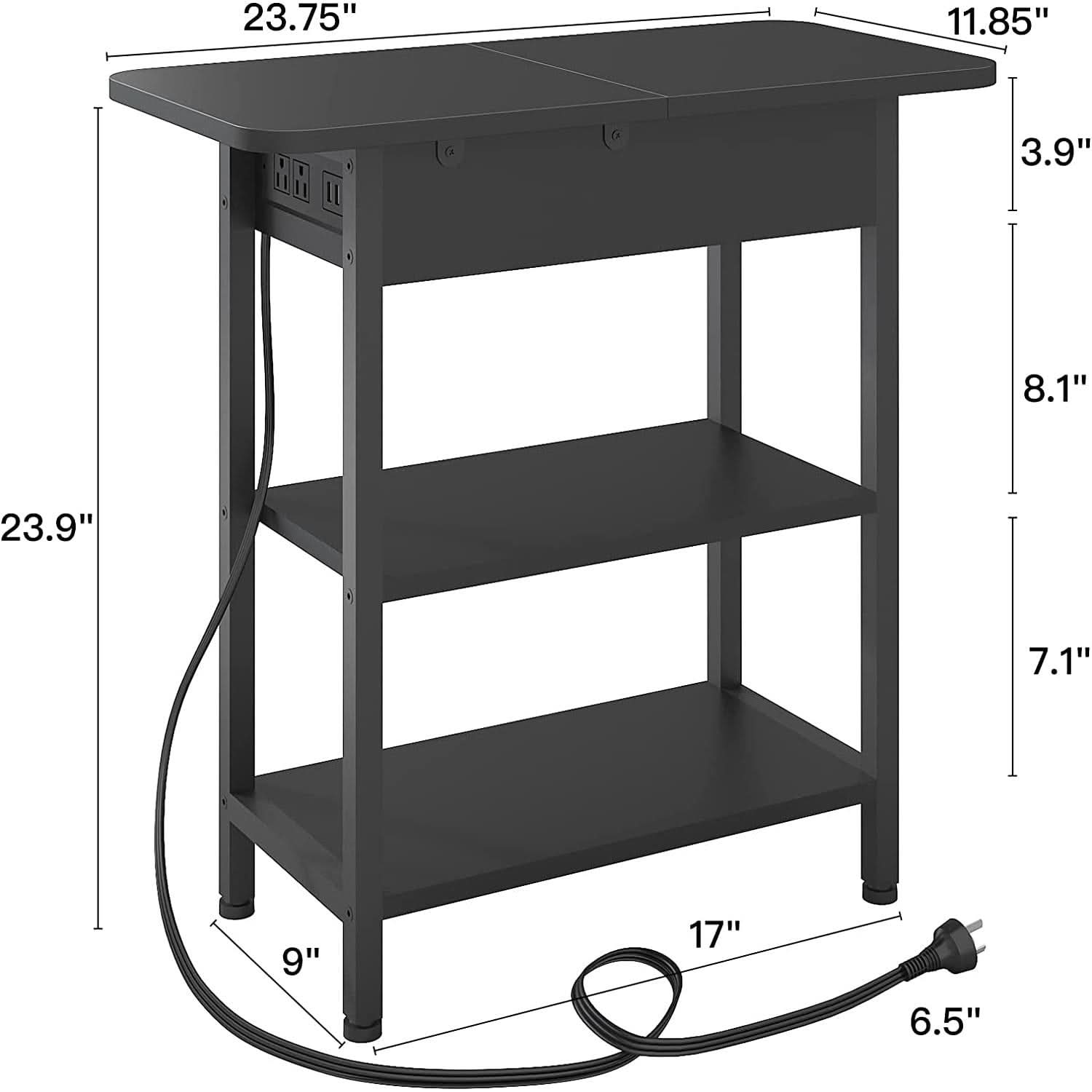 End Table With Charging Station Black Flip Top Side Table