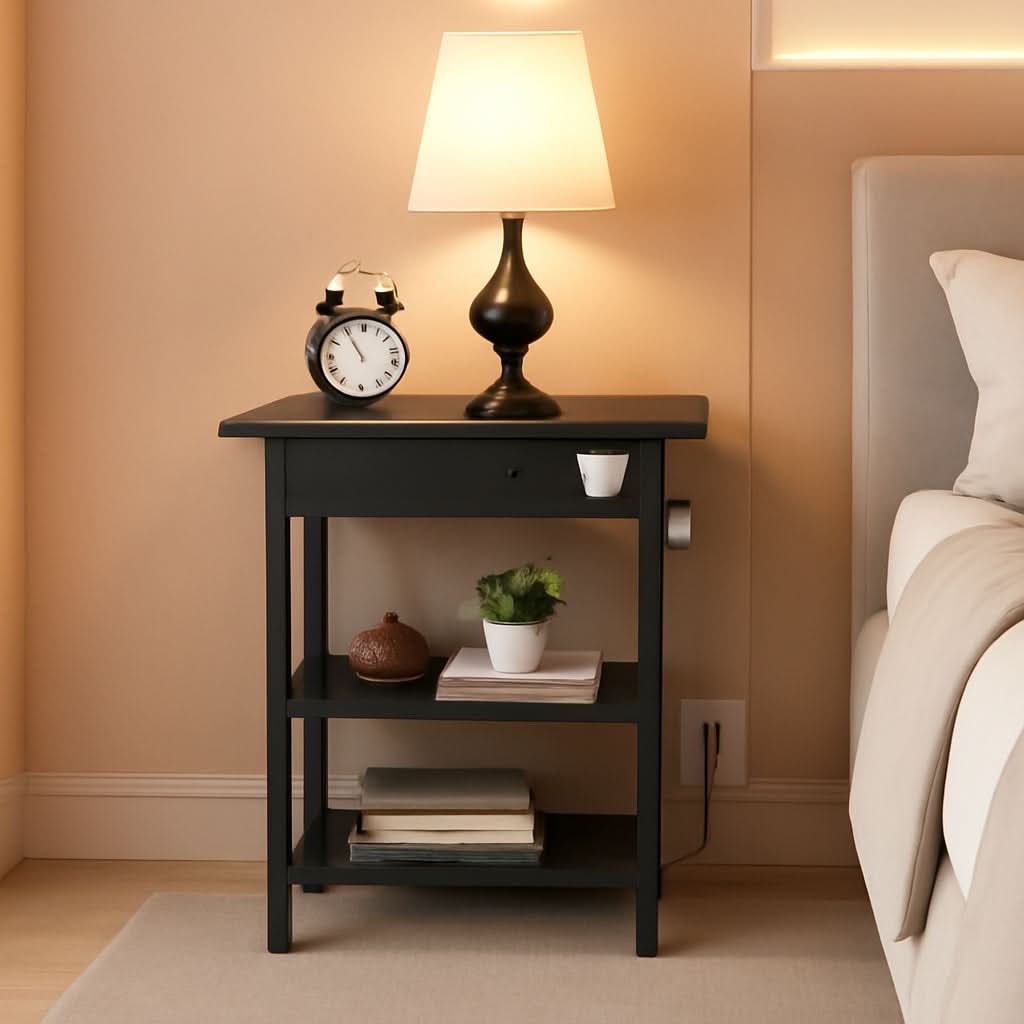 End Table With Charging Station Black Flip Top Side Table