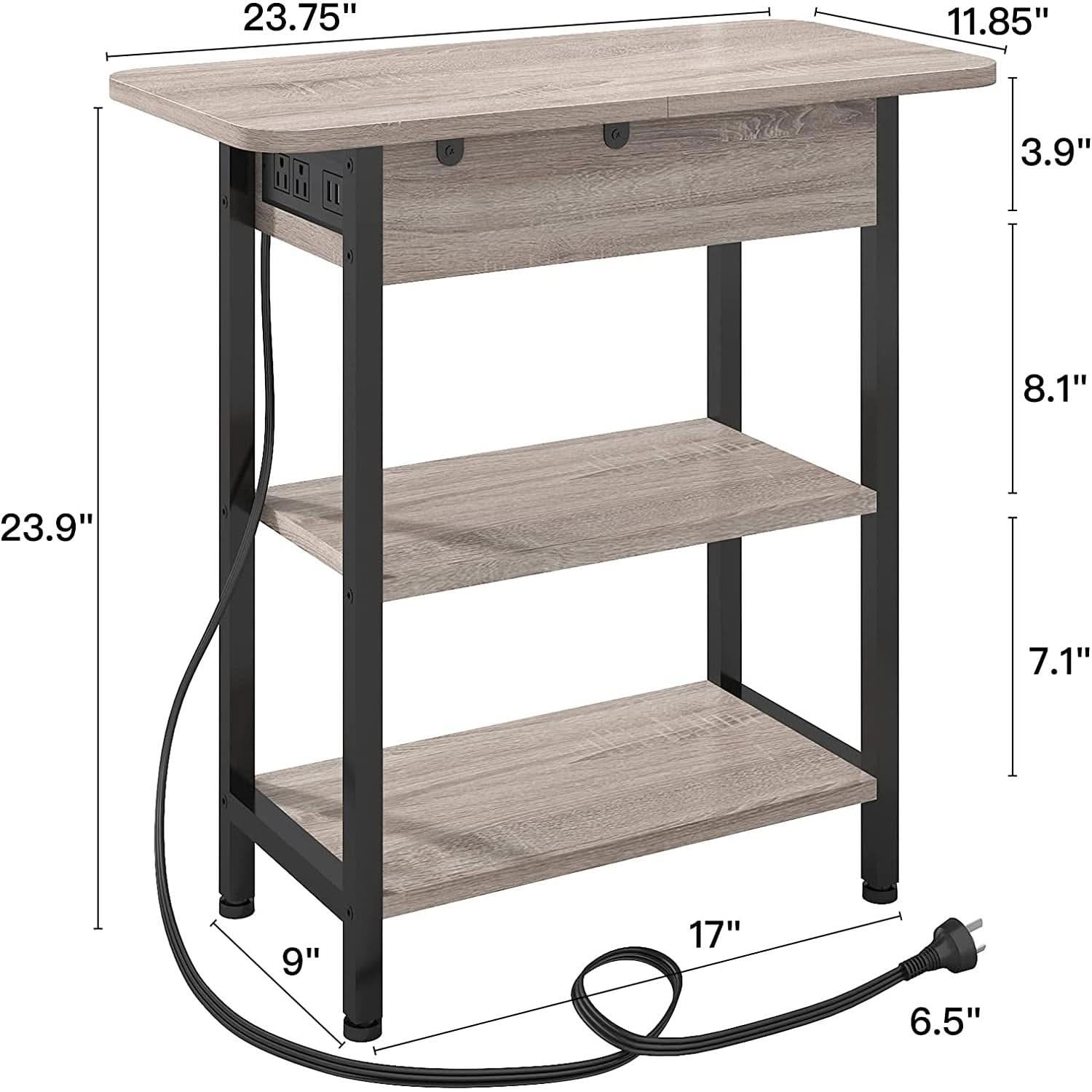 End Table With Vertical Charging Station And USB Outlets Greige