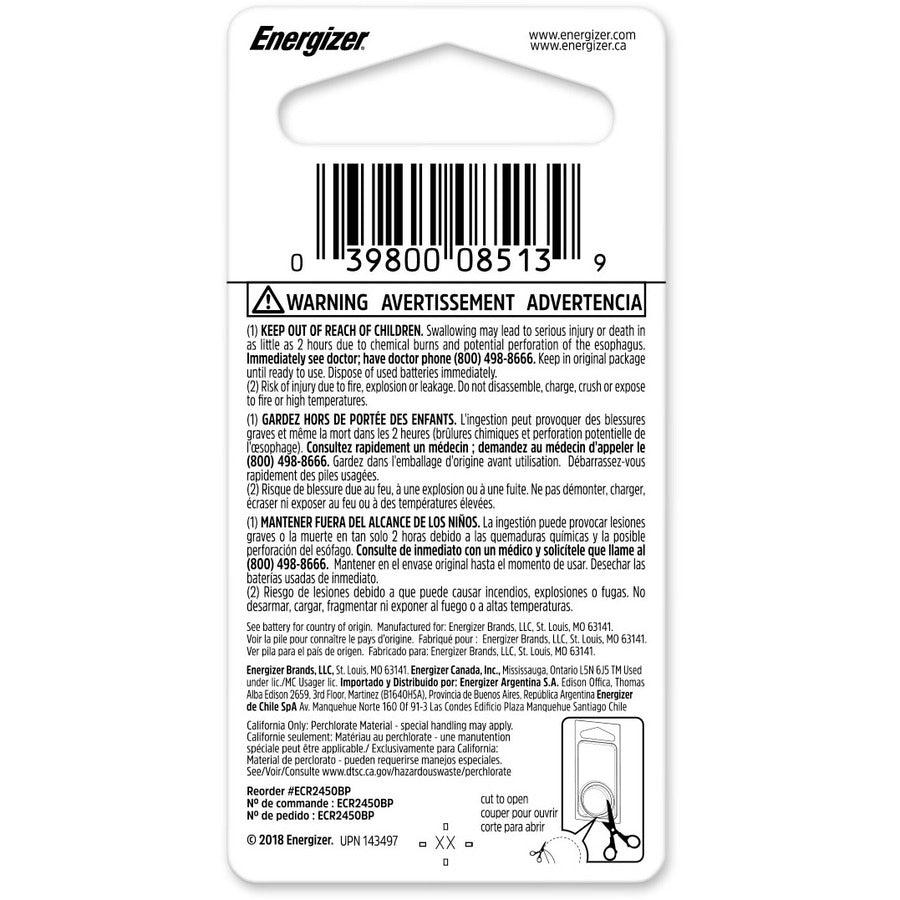 Energizer 2450 Lithium Coin Battery, 1 Pack