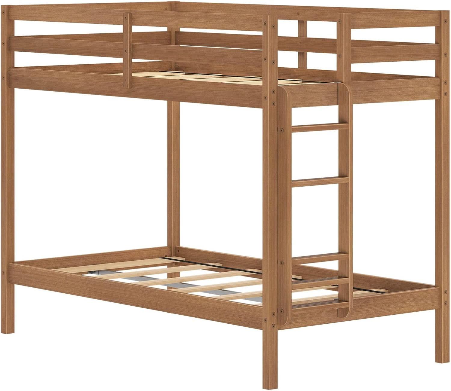 Engineered Wood Twin Over Twin Bunk Bed With Ladder Oak Finish