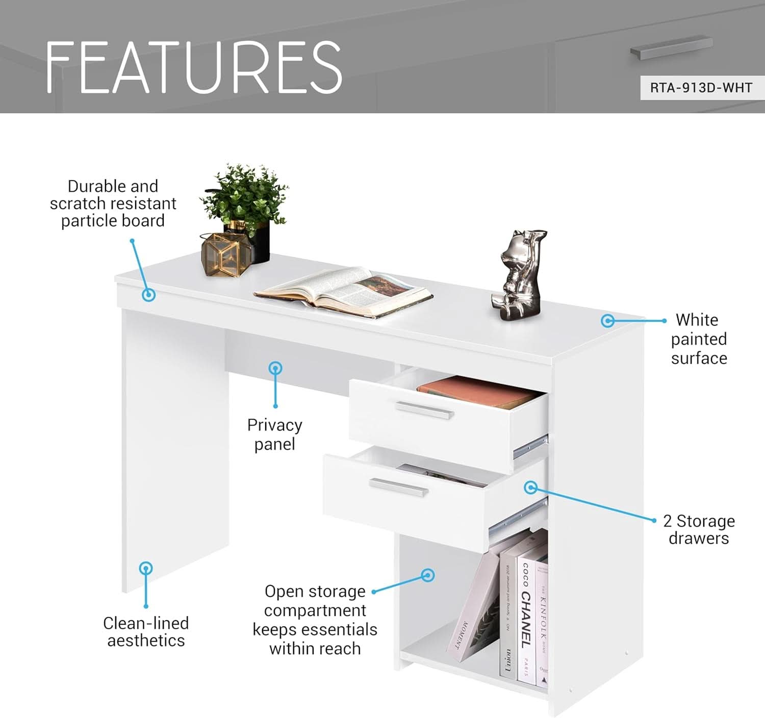 Engineered Wood Writing Desk with Ample Storage Space