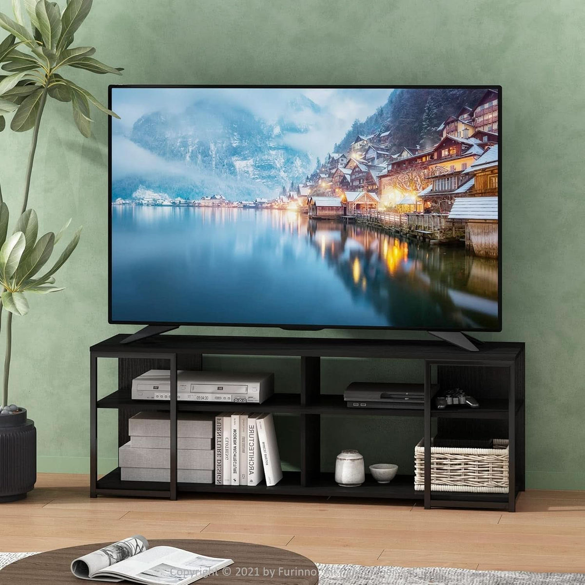 Entertainment Center TV Stand 65 Inch With Metal Frame Americano Black