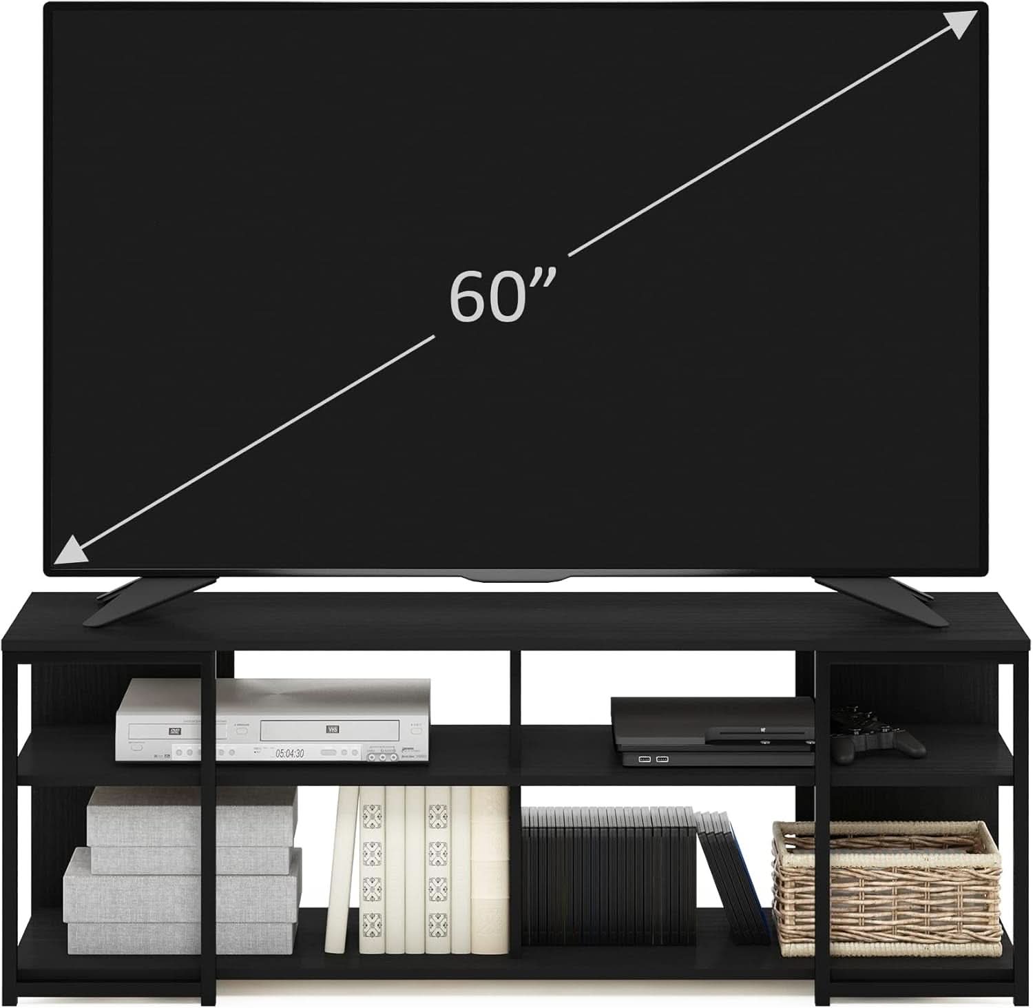 Entertainment Center TV Stand 65 Inch With Metal Frame Americano Black