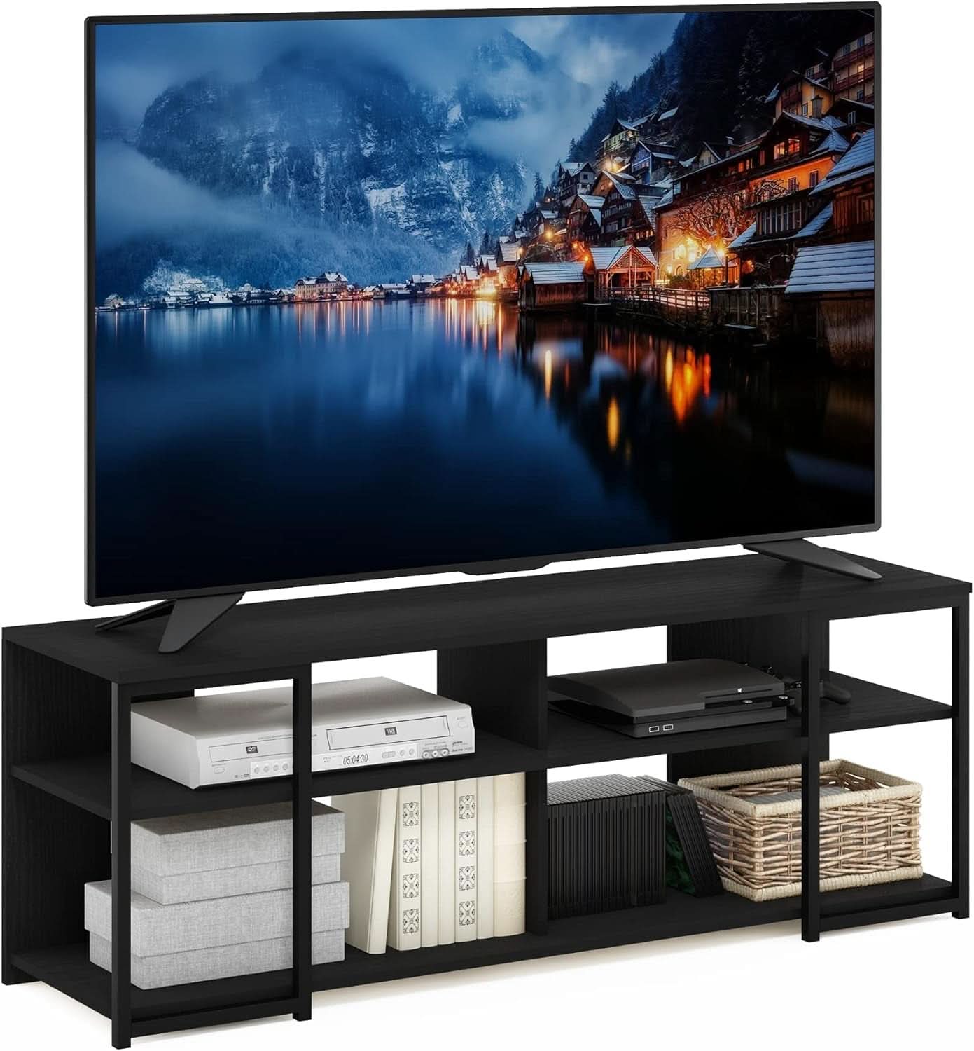 Entertainment Center TV Stand 65 Inch With Metal Frame Americano Black