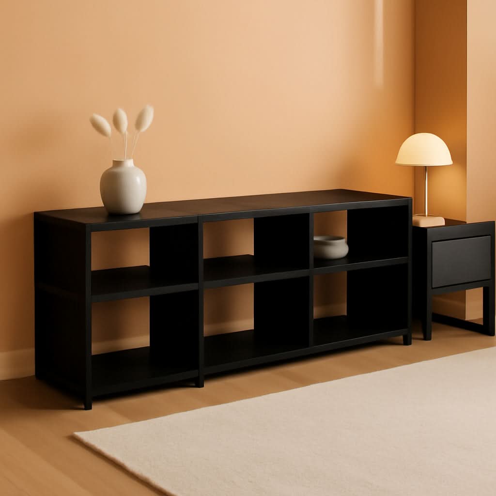 Entertainment Center TV Stand 65 Inch With Metal Frame Americano Black