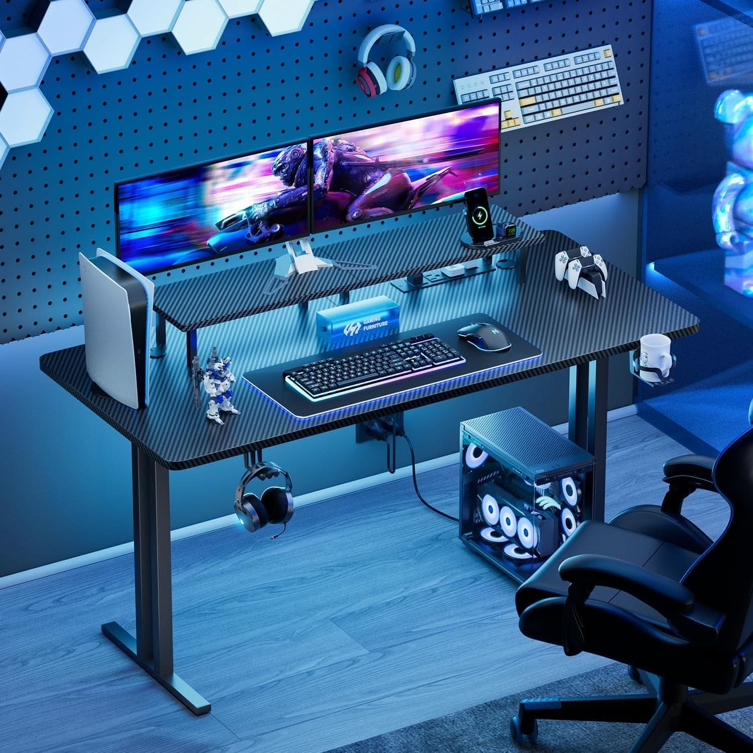 Ergonomic 63 Inch Gaming Desk With LED Lights