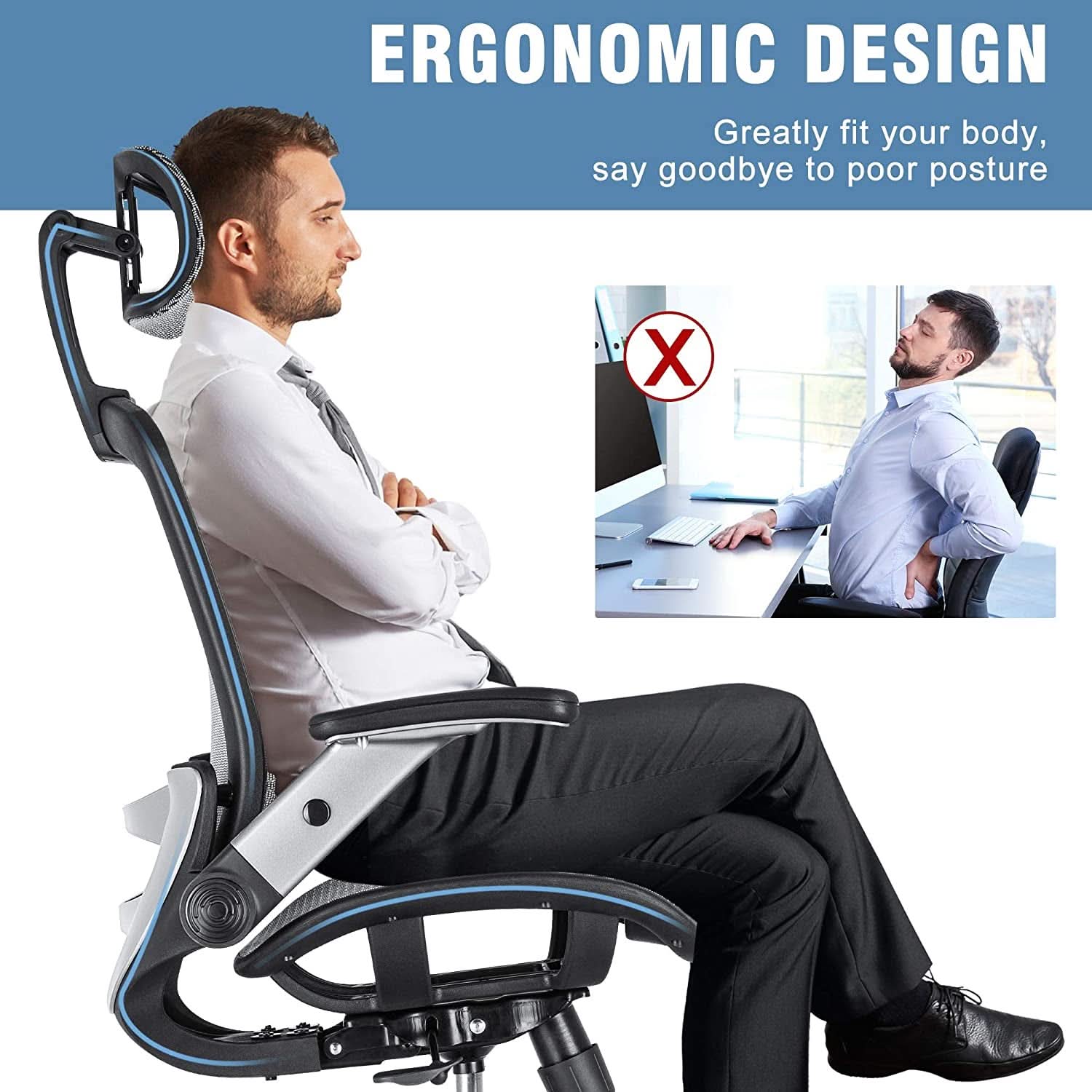 Ergonomic Adjustable High Back Mesh Office Chair Grey