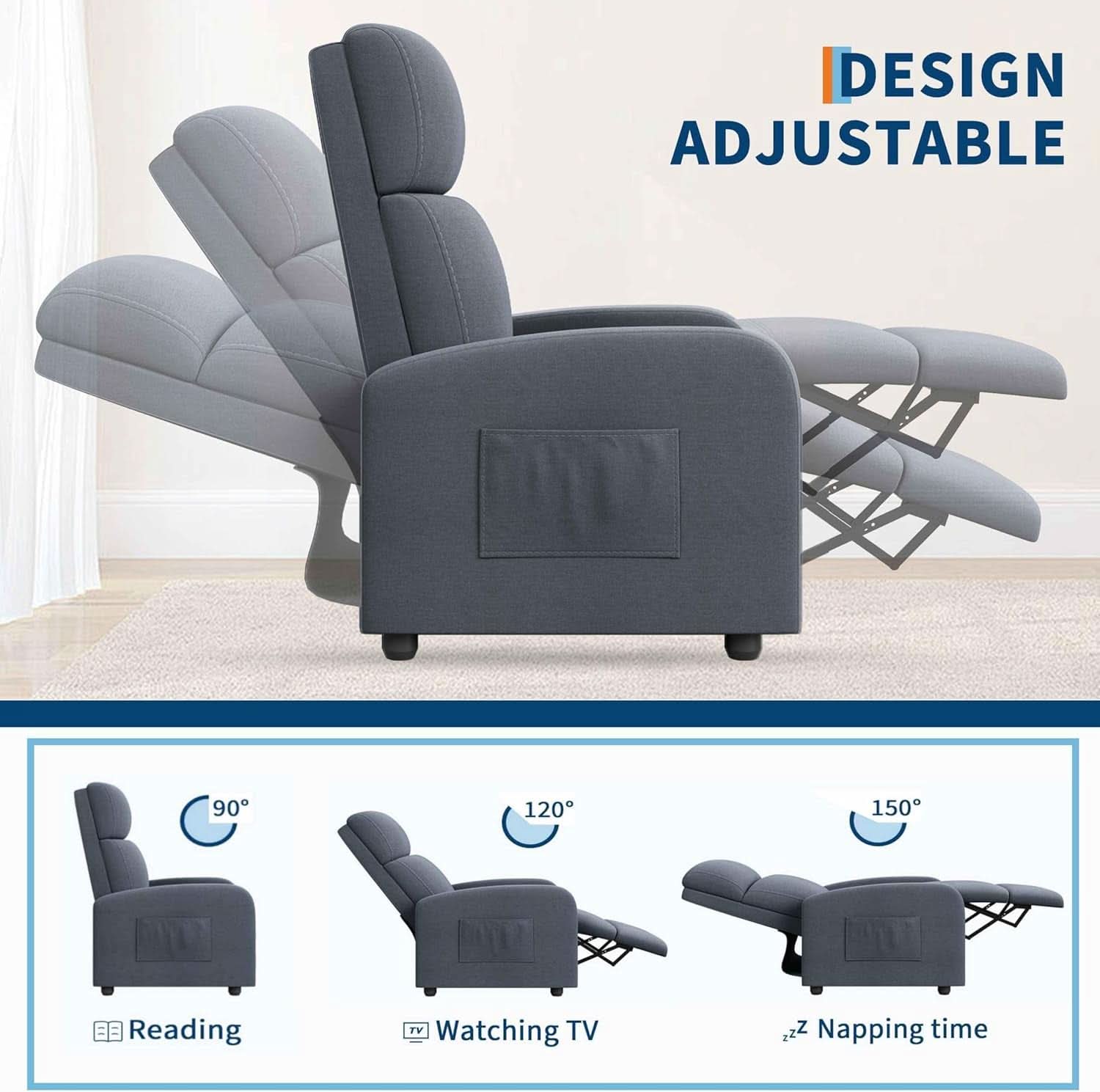 Ergonomic Adjustable Recliner Chair With Tall Back