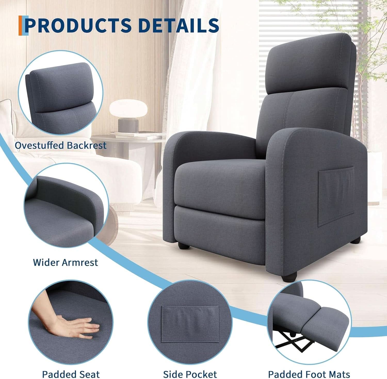 Ergonomic Adjustable Recliner Chair With Tall Back