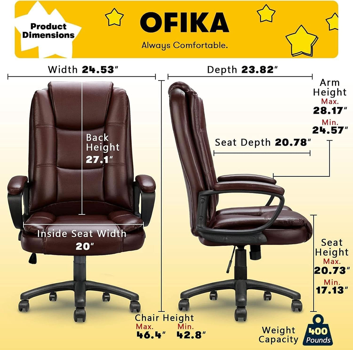 Ergonomic Big and Tall Office Chair Up to 400 Lbs Capacity With High Back