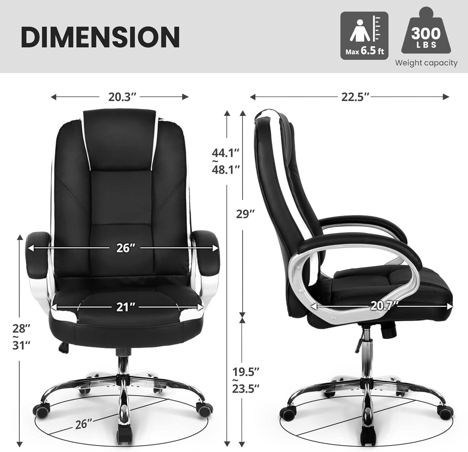 Ergonomic Black Leather Office Chair With Lumbar Support