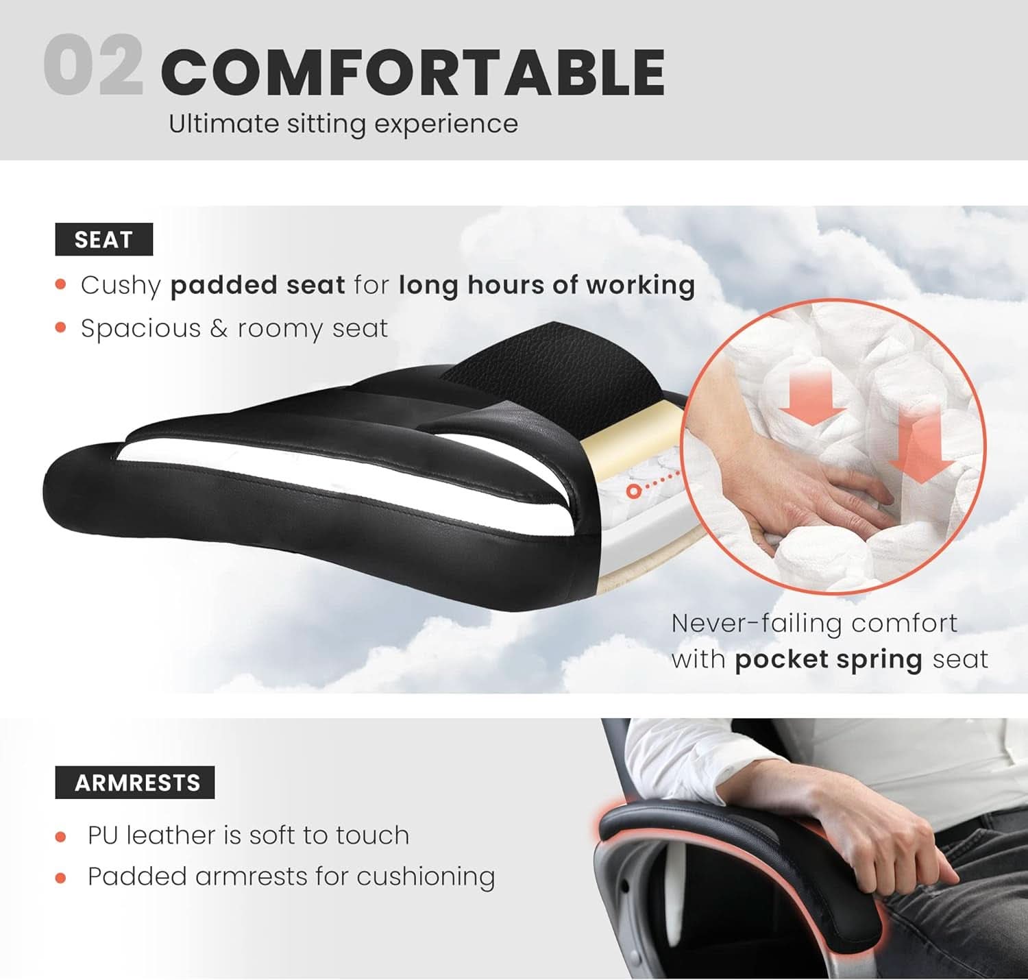 Ergonomic Black Leather Office Chair With Lumbar Support