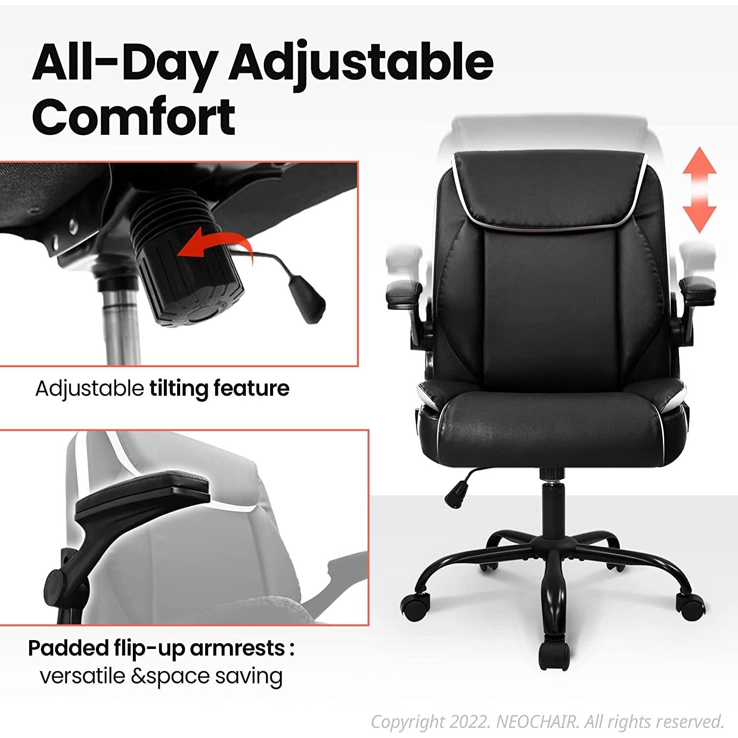 Ergonomic Black Office Chair With Flip Up Armrests