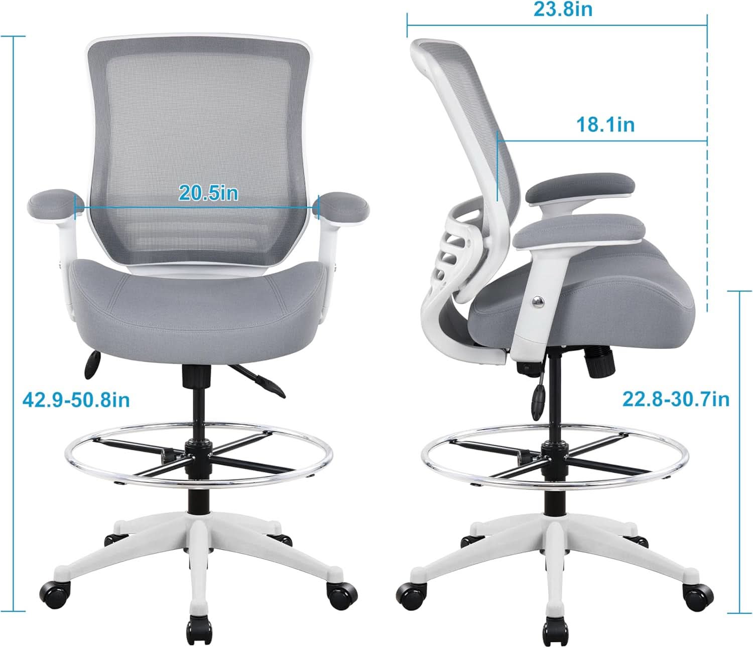 Ergonomic Drafting Chair 400Lb Capacity With Adjustable Foot Ring