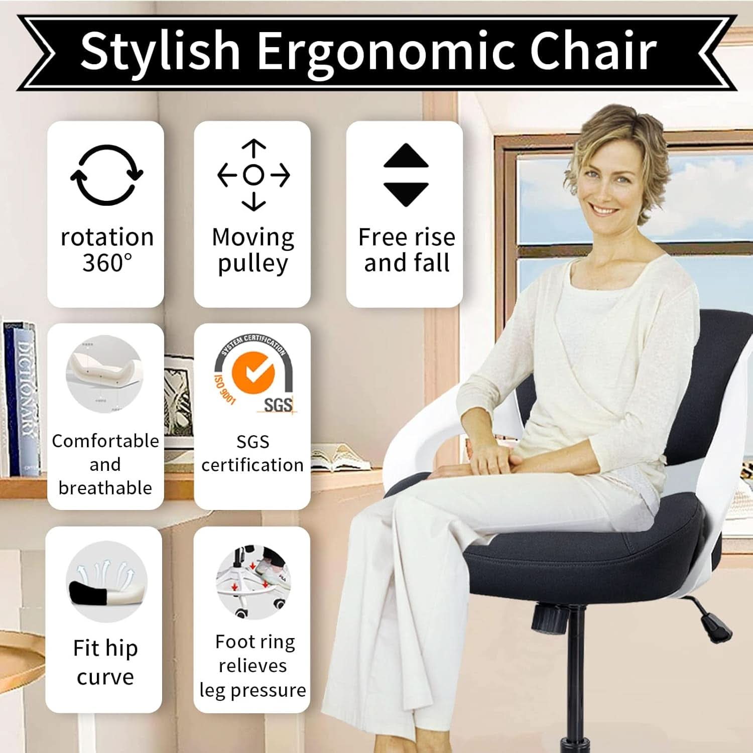 Ergonomic Drafting Chair With Lumbar Support And Foot Ring