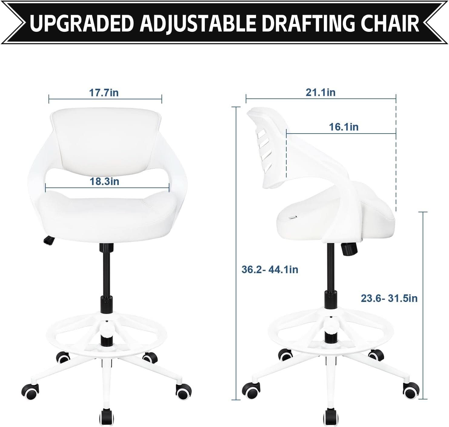 Ergonomic Drafting Chair With Lumbar Support And White Finish