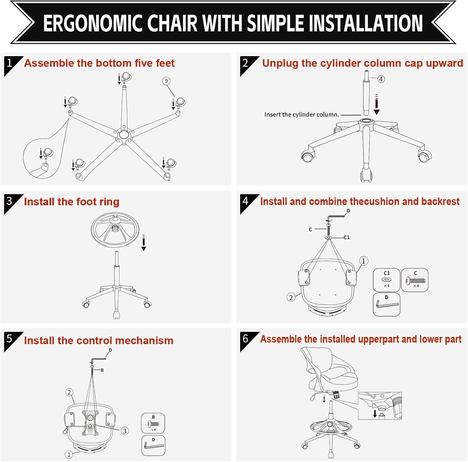 Ergonomic Drafting Chair With Lumbar Support And White Finish