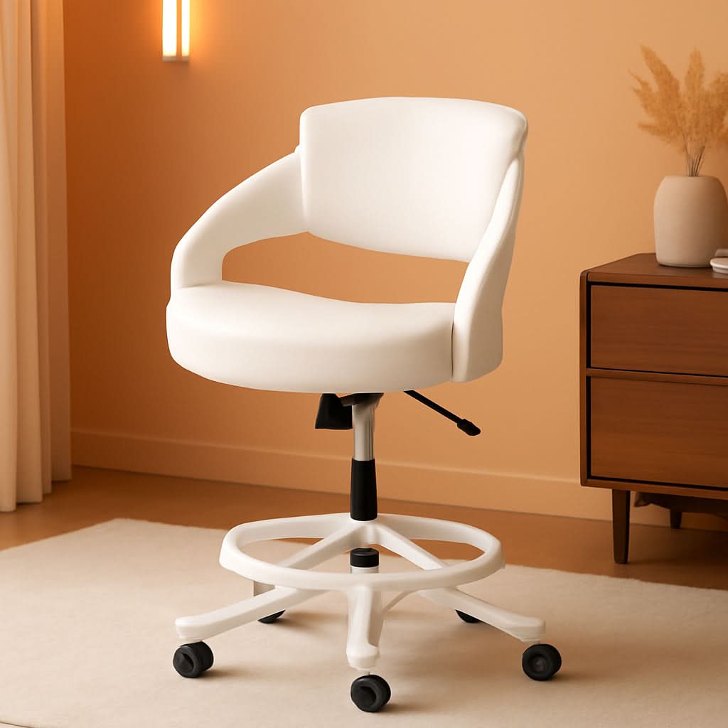 Ergonomic Drafting Chair With Lumbar Support And White Finish