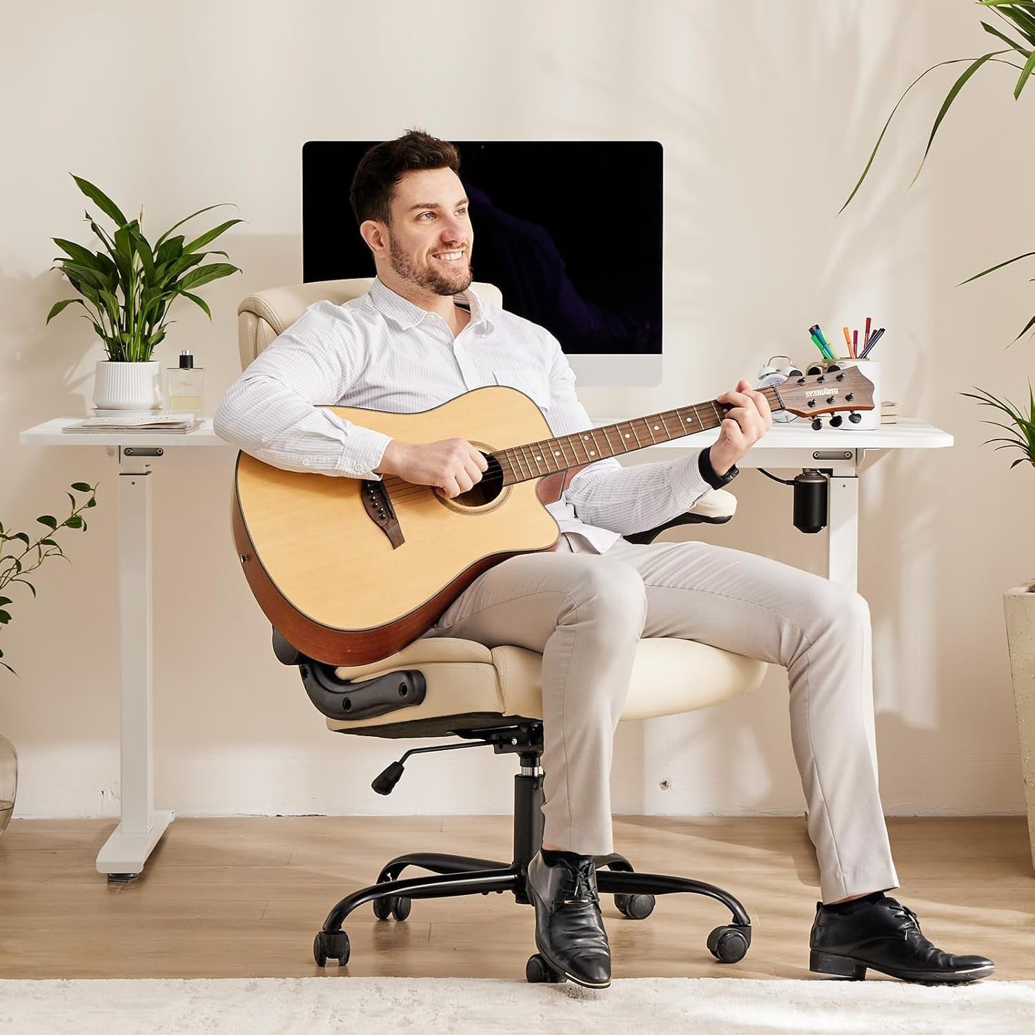 Ergonomic Gaming Chair With Flip Up Arms And PU Leather