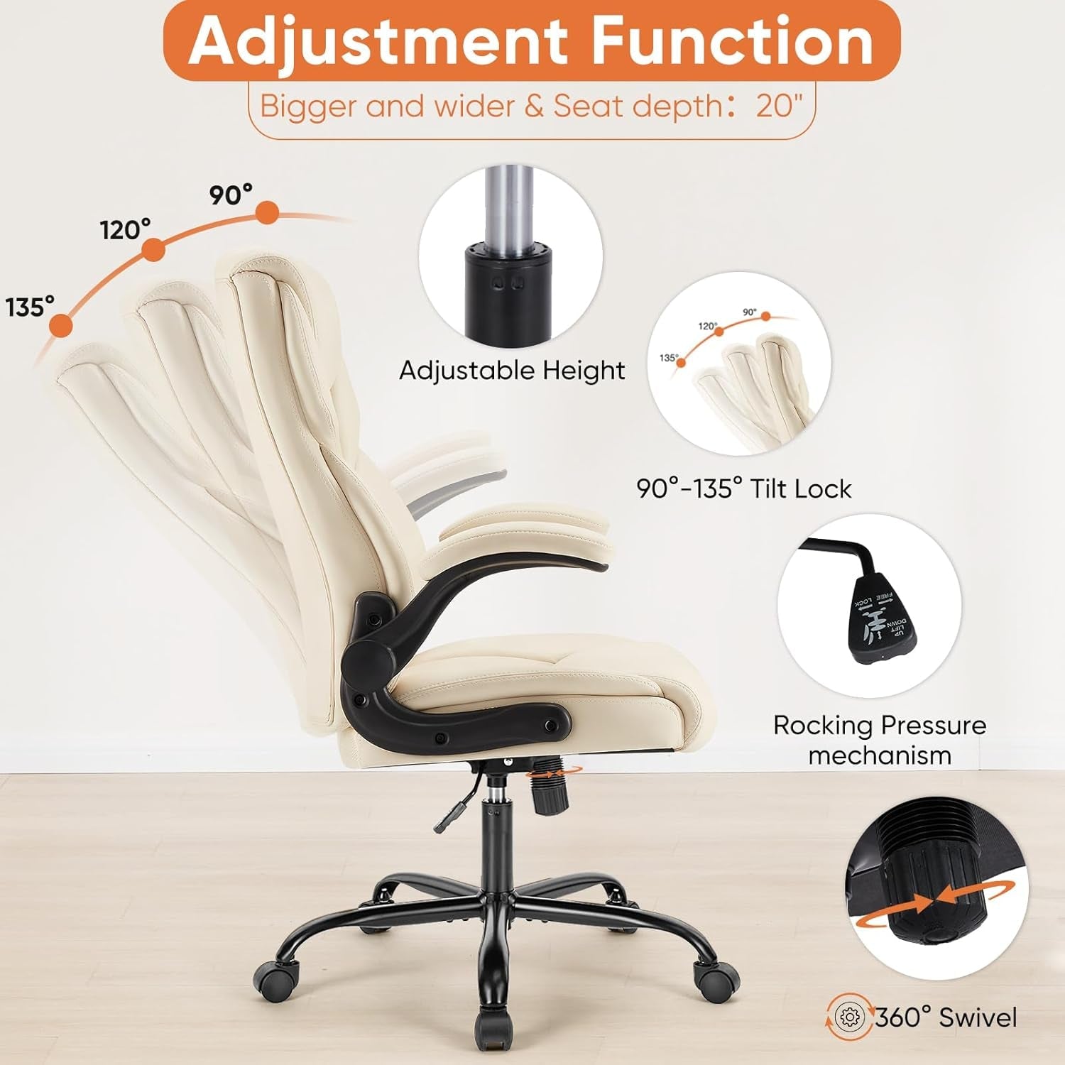 Ergonomic Gaming Chair With Flip Up Arms And PU Leather